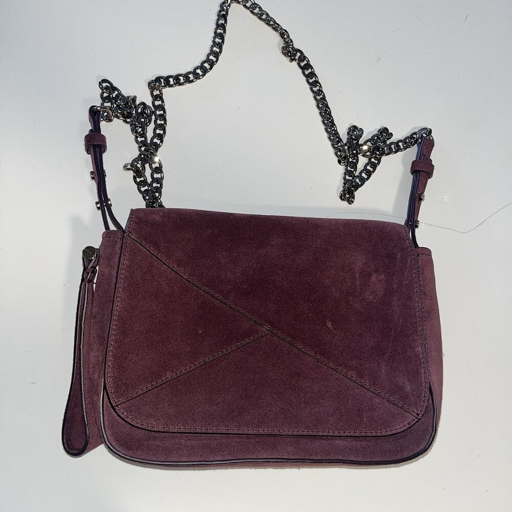 Kenneth Cole Genuine Leather Suede Crossbody Bag Purple long Copper Chain